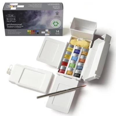 CAJA ACUARELA WINSOR & NEWTON 12 1/2 GODETS ARTISTS + PINCEL