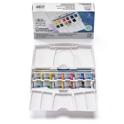 CAJA ACUARELA COTMAN 12 MEDIAS PASTILLAS CON PALETA