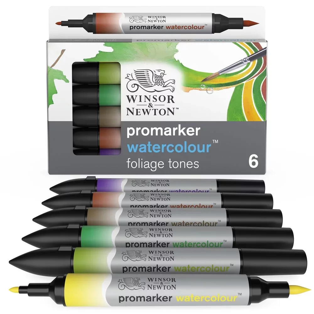 SET 6 ROTULADORES ACUARELABLES WINSOR & NEWTON TONOS BOSQUE