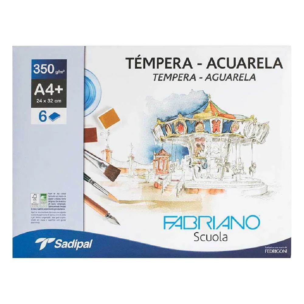 MINI PACK TEMPERA FABRIANO 350GR 6 HOJAS