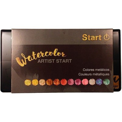 ACUARELA START CAJA PLASTICO CON 12 PASTILLAS METALICAS  + PINCEL RELLENABLE