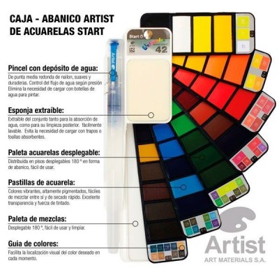 CAJA 25 ACUARELAS ARTIST START ABANICO CON PINCEL RELLENABLE