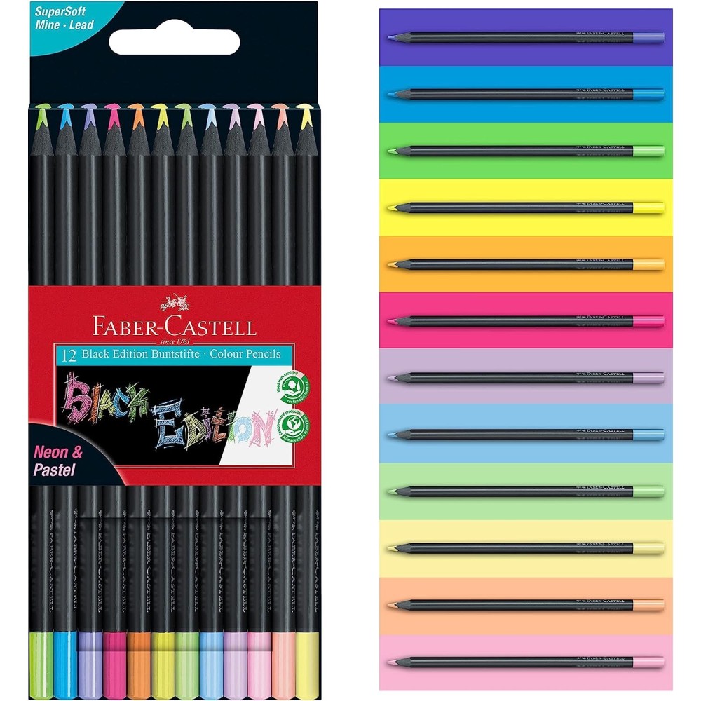 12 LAPICEROS PASTEL-NEON BLACK EDITION FABER CASTELL