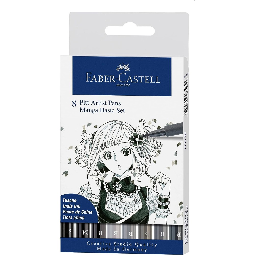 SET 8 ROTULADORES DE TINTA FABER CASTEL PITT MANGA BASIC