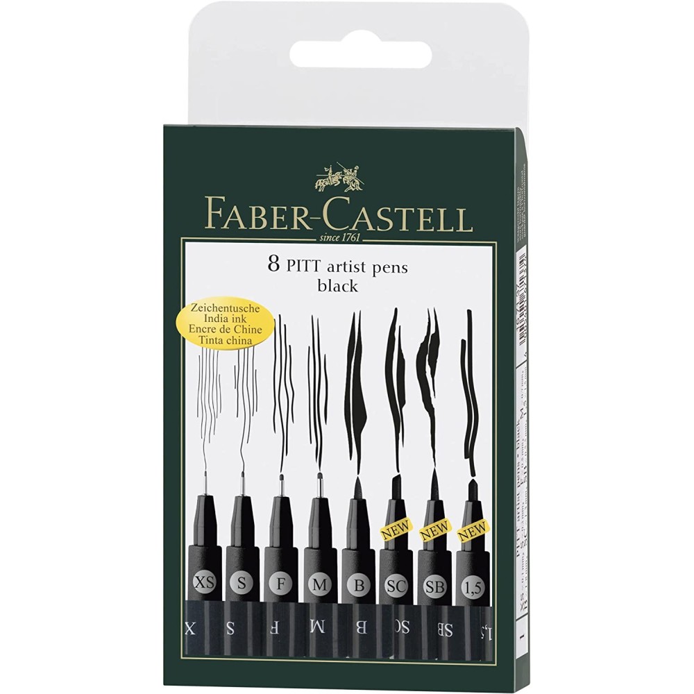 SET 8 ROTULADORES DE TINTA FABER CASTEL PITT NEGROS