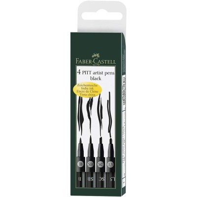 SET 4 ROTULADORES DE TINTA PITT FABER CASTELL NEGROS