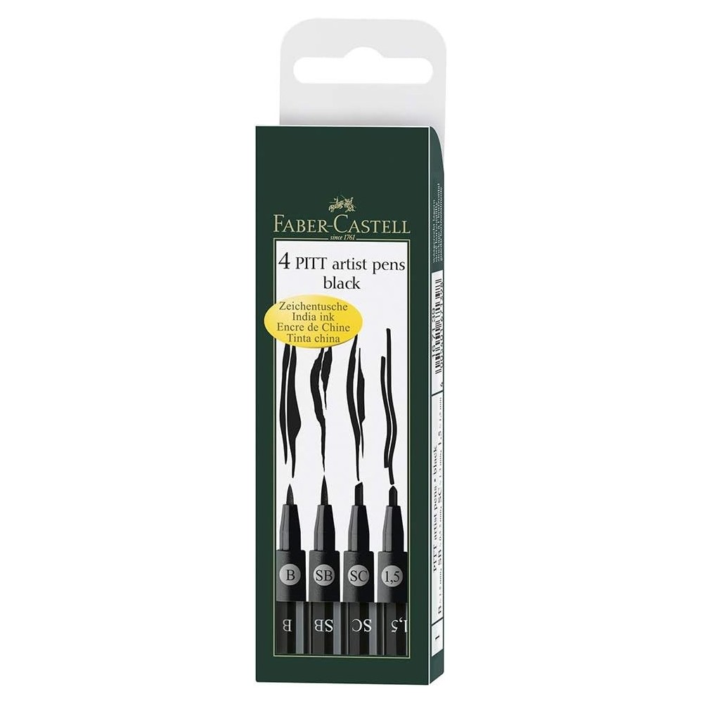 SET 4 ROTULADORES DE TINTA PITT FABER CASTELL NEGROS