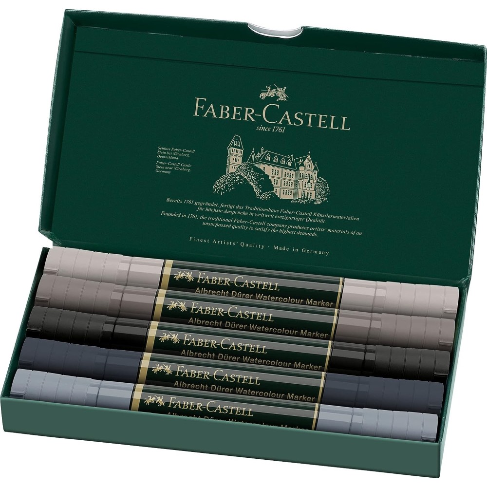 CAJA 5 ROTULADORES ACUARELABLES FABER CASTELL TONOS GRISES