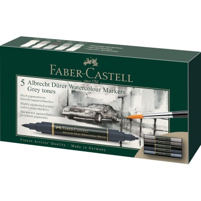 CAJA 5 ROTULADORES ACUARELABLES FABER CASTELL TONOS GRISES